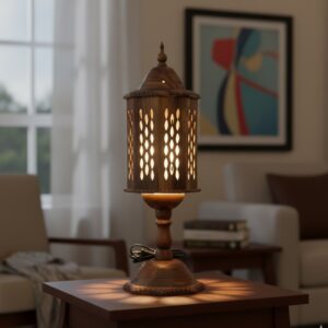 Handmade Large Wooden Table Lamp | Shaakhzan