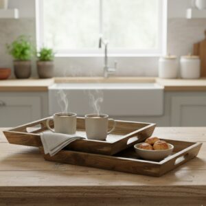 Handcrafted 3-Piece Wooden Serving Tray Set | Shaakhzan