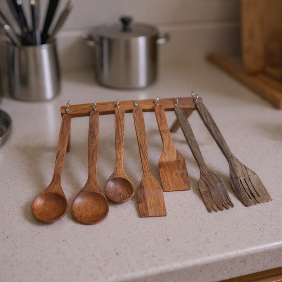 Handcrafted 7-Piece Kekar Wood Spoon Set – Premium Wooden Kitchen Utensils - Image 2