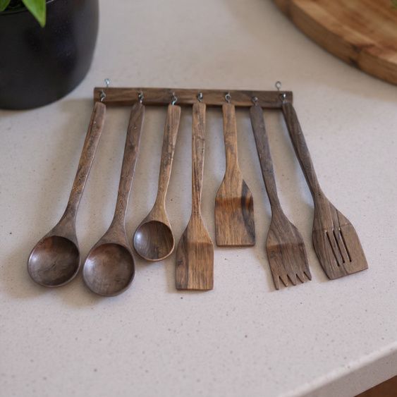 Handcrafted 7-Piece Kekar Wood Spoon Set – Premium Wooden Kitchen Utensils - Image 3