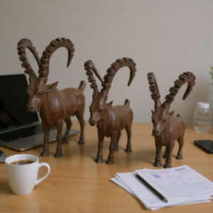 Set of Three Handmade Wooden Markhors – Premium Handcrafted Home Décor