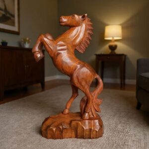 Handcrafted Sheesham Wood Horse Sculpture – Majestic Single-Piece Wooden Artwork