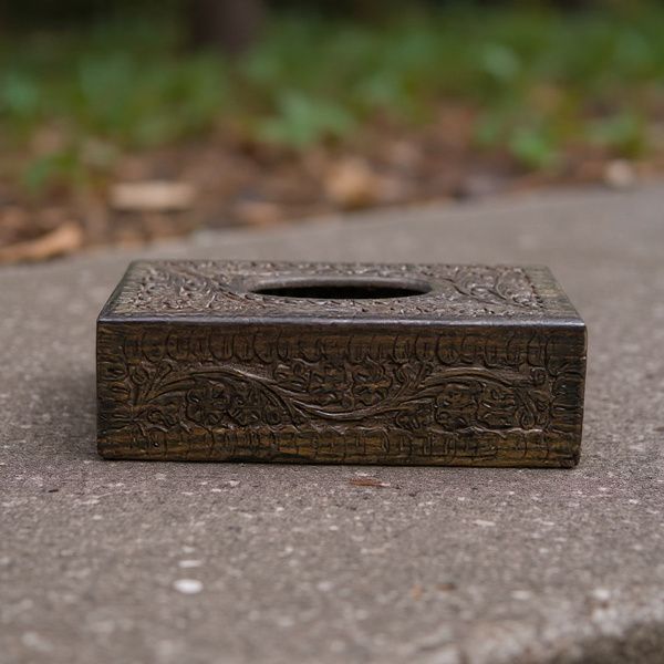 Shaakhzan Premium Wooden Tissue Box – Hand-Carved with Brass Inlay - Image 3