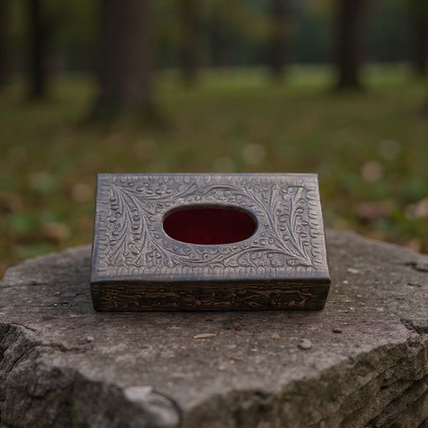Shaakhzan Premium Wooden Tissue Box – Hand-Carved with Brass Inlay - Image 4