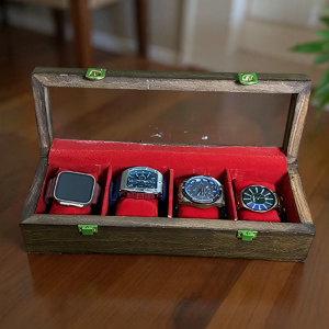 Premium Wooden Watch Box with Glass Top – 5 Slot Organizer